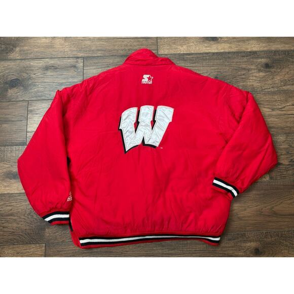 Vintage Wisconsin Badgers Starter Jacket Embroidered Red 1/4 Zip Size Large - Picture 1 of 7